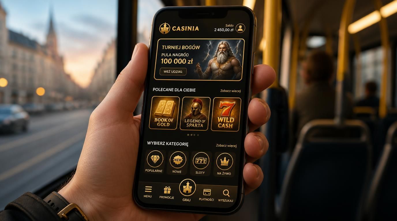 Użytkownik trzymający telefon jedną ręką, wygodny interfejs Casinia