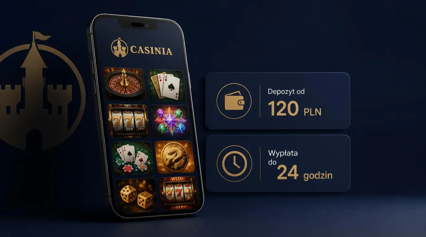 Telefon z widokiem gier oraz kartami informującymi o wpłacie 120 PLN i wypłacie zwykle do 24 godzin